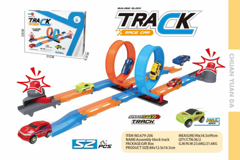 52 Pieces Shoot-off Race Track Set with Double 360° Stunt Loops 679-206