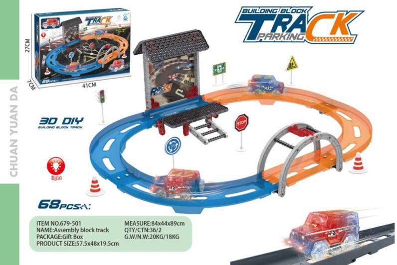 DIY assembly building block track set with electric race toy car 679-501