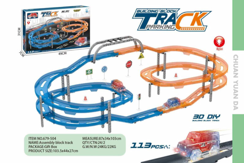 Wholesale educational block track parking with electronic race car 679-504