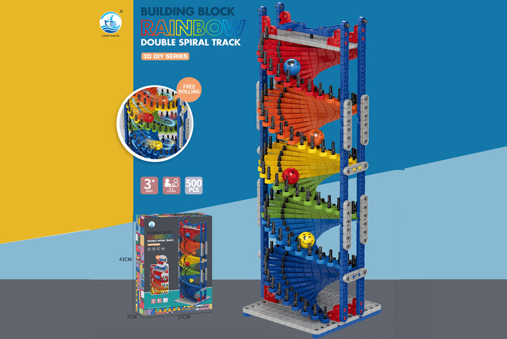 500PCS 3D DIY building block rainbow double spiral track 679-708 - Building Block Rolling Ball - 2